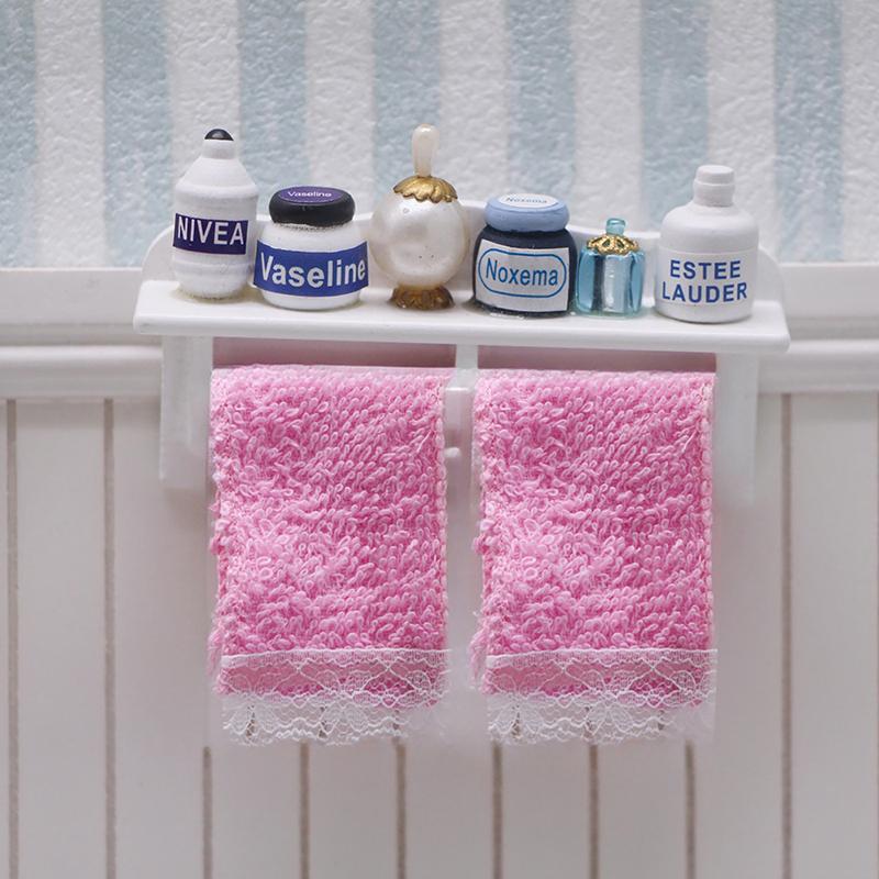 1PC Dollhouse Mini Bathroom Lace Towel Doll Bathroom Bath Towel Shooting Scene Props