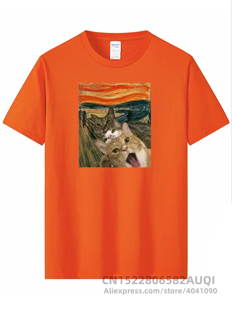 High Quality T-shirt 100% Cotton T Shirt Cat Pattern Printed T-shirt Casual Cool O-neck Tshirt Loose Male Tees Tops