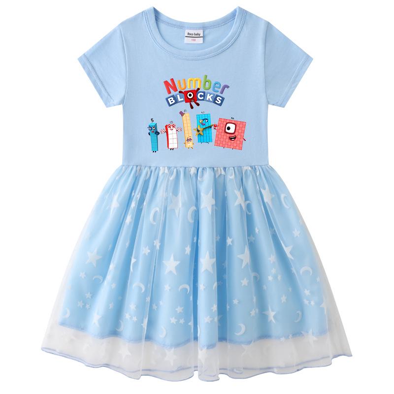 Korean Style Children's Princess Dress - Short/Long Sleeve with Stars, Rainbow Sequins, and Mesh Pleats for Spring, Summer, and Autumn