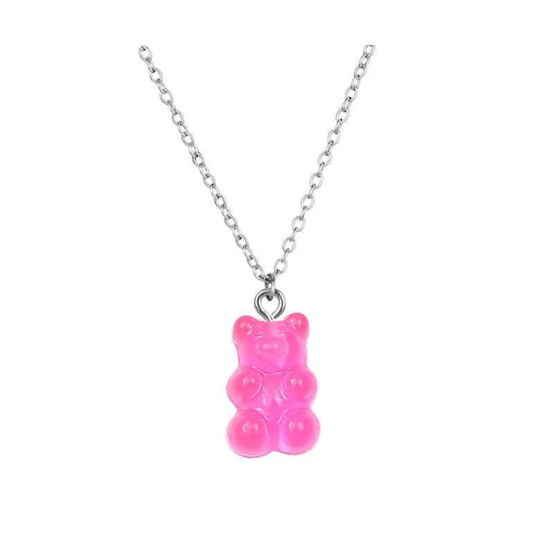 Handmade 11 Colors Candy Cartoon Bear Chokers Chain Necklaces Cute Jelly Pendant For Women&Girl Daily Jewelry Party Gifts