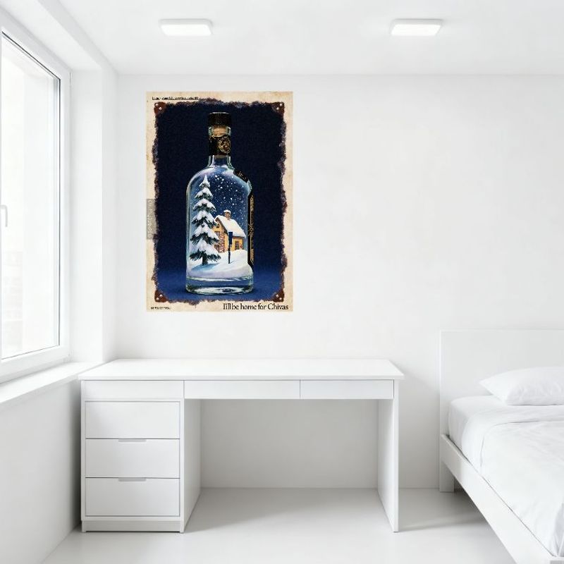 Vintage Chivas Winter Snowy Landscape Tin Sign, Home Coming Snow Scene Metal Wall Decor for Bar Pub Cafe, Festive Nostalgic Art