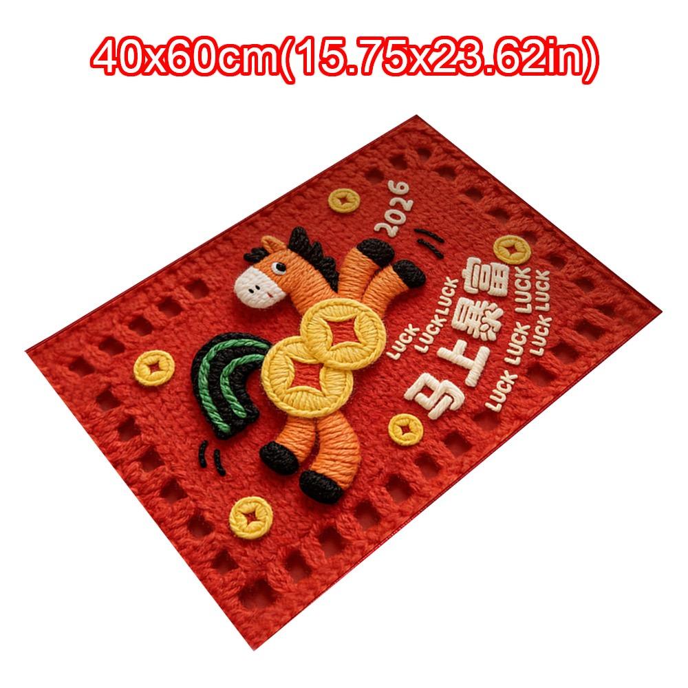

Cute Horse Pattern New Year Door Mat Red Door Carpet Water Absorption Soft Foot Mat Home Decorations