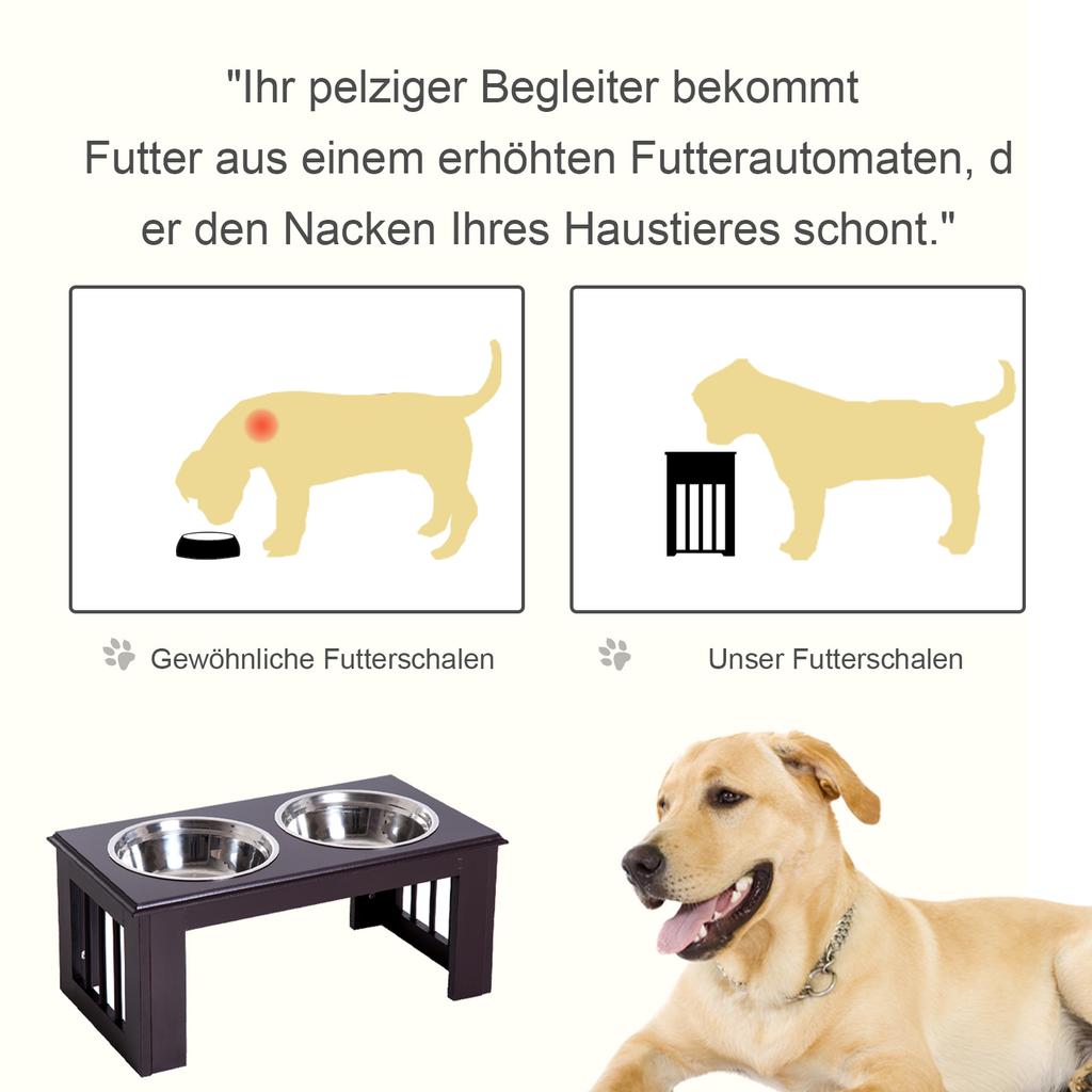 Raised Dog Feeding Bowls with Stand, Stainless Steel for Medium Dog, 58L x 31W x 25H cm - Brown