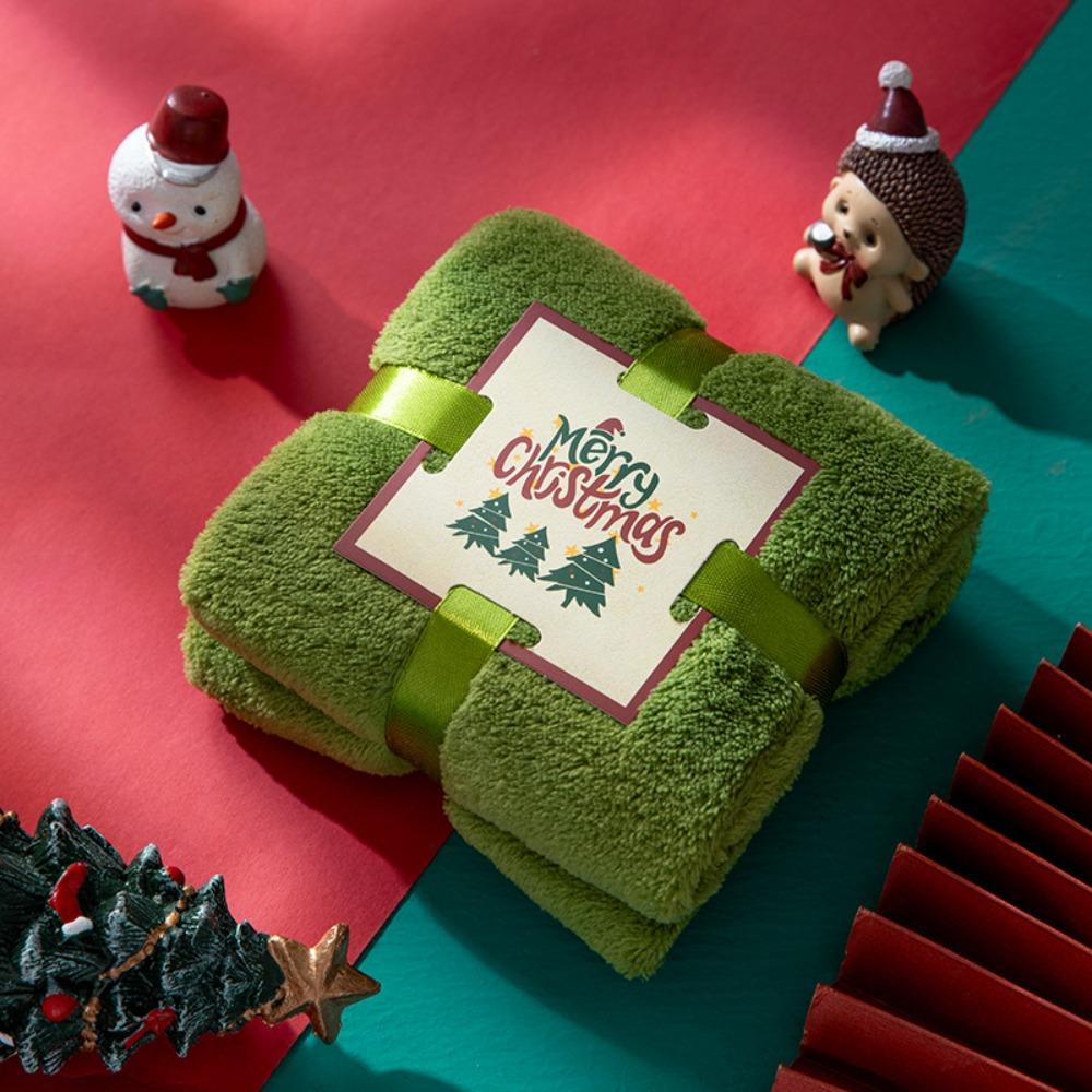 

Xmas Holiday Decorative Face Towel Coral Velvet Wash Cloth Christmas Gift Party Gift 30*60cm-C Green