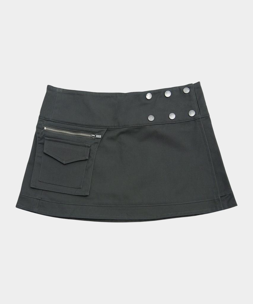 PLACE STUDIO Studded Double Pocket Zipper Point Slit Layered Mini Skirt _2 Colors