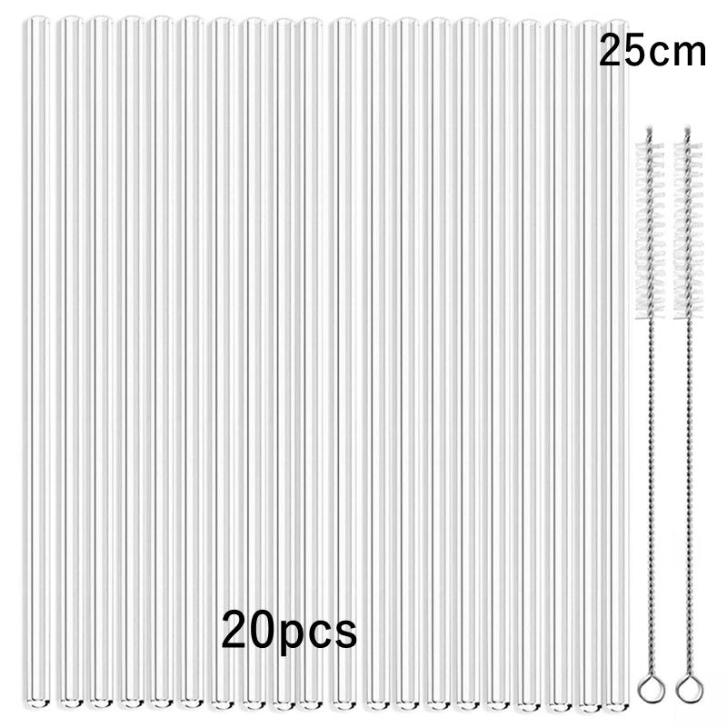8x250mm Long Glass Drinking Straws Pack of 20 Reusable Clear Straws for Bar Party Smoothie Milkshakes Smoothie Cocktail Straws