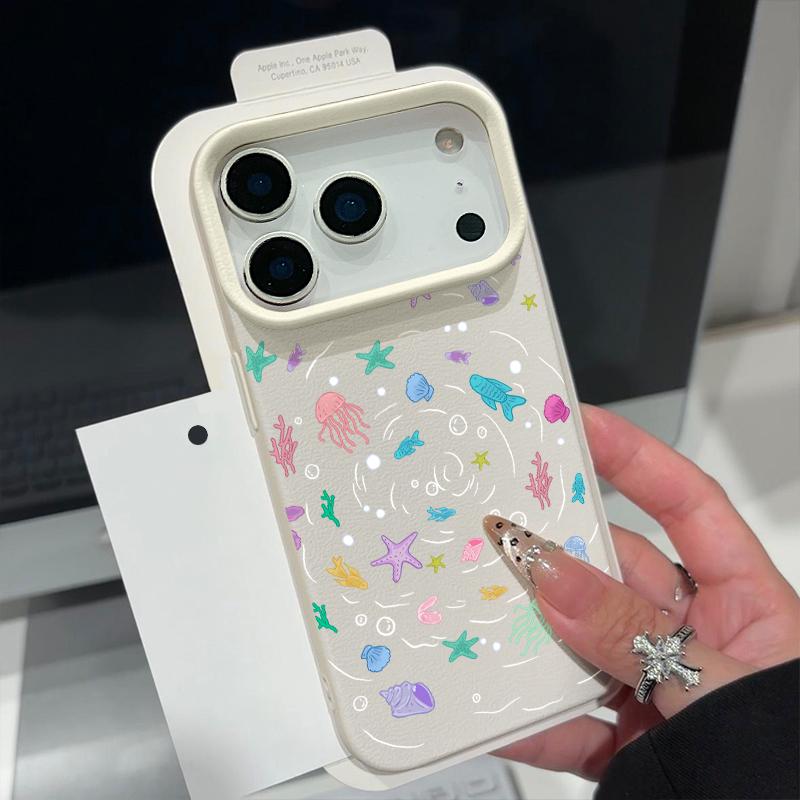 Colorful Ocean Park Phone Case For iPhone 17 16 Pro Max Luxury Leather Texture Matte Silicone Cover For iPhone 15 14 13 Pro Max 11 16e 17e
