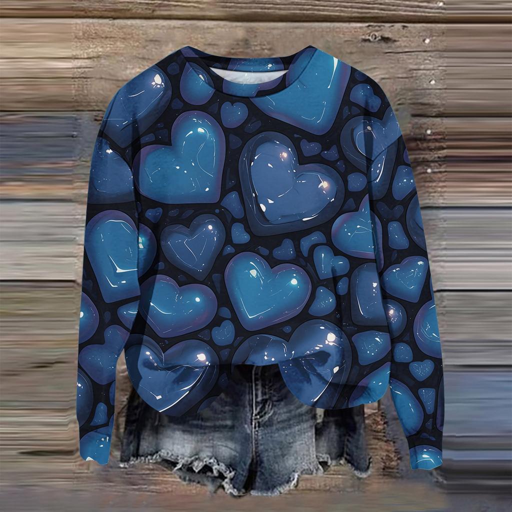 Dámská móda Tištěný top mikina s dlouhým rukávem volného střihu s kulatým výstřihem podzim