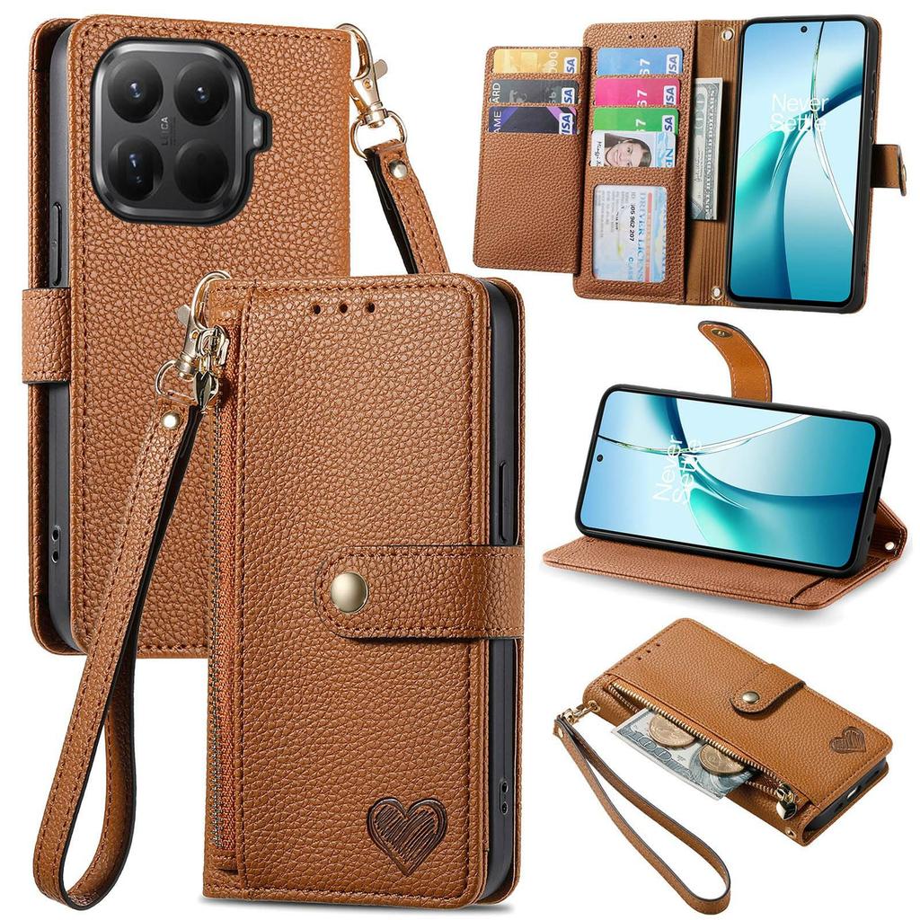 For Xiaomi 15T Pro Case RFID Blocking Zipper Pocket Leather Wallet Phone Cover with Strap