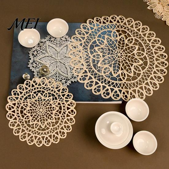 Foldable Lace Coasters for Kitchen Table Round Floral Doily, Embroidered Coaster Place Mat, Heat Insulating Decorative Doilies Home Furnishings Retro