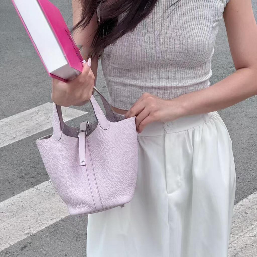 Old Qianfeng High-End Handgefertigt Halbgewachstes Garn Gemüsekorb Eimerbeutel Echtleder TC18 Tragbare Eimertasche Leichte Luxus Damenhandtasche