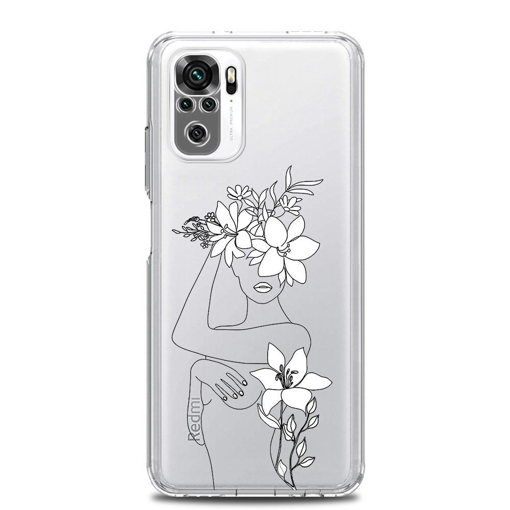 Geometric Art Girl Line Flower Clear Soft Phone Case For Xiaomi Redmi Note 12 11 9S 9 8 10 Pro+ 7 8T 9C 9A 8A K40 Gaming Cover