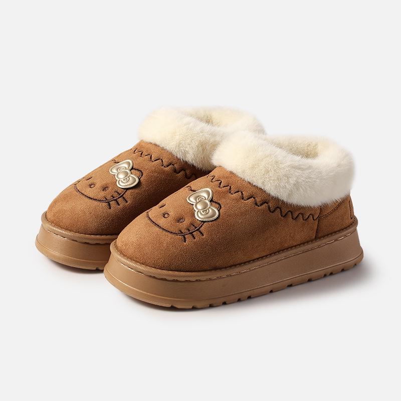 Genuine Sanrio Cartoon Furry Slippers - Women's Non-Slip Warm Winter Indoor Slippers with Plush Cotton and Velvet