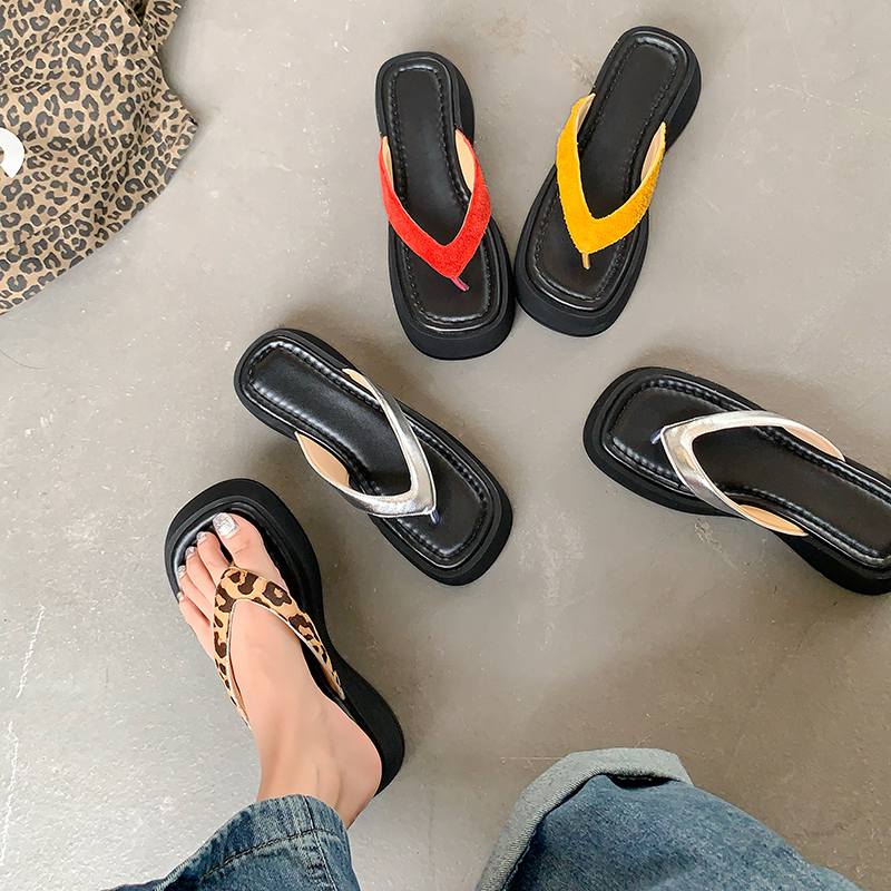 Krazing Pot Natural Skin Horsehair Handmade Summer Size 40 High Quality Slip On French Chic Flat Platform Flip Flops Women Peep Toe Sandals