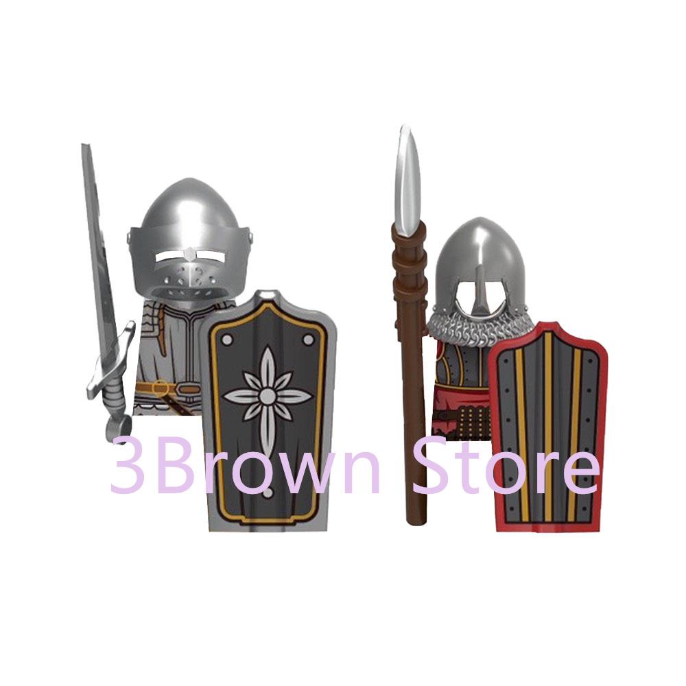 Medieval Building Blocks Accessories MOC Castles Dragon Knights Army Soldiers Warrior Helmets Shields Armors Axes Toy Gift S038