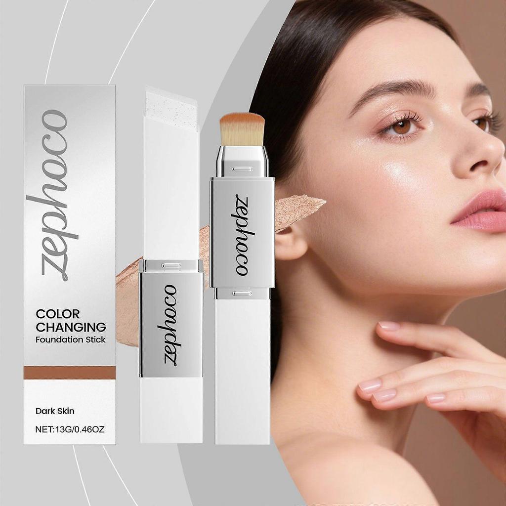 Zephoco Deep Skin Tone Two-In-One Color-Changing Foundation Stick, Lightweight, Moisturizing, Natural Fit, Non-Cakey, Thin And Translucent Foundation