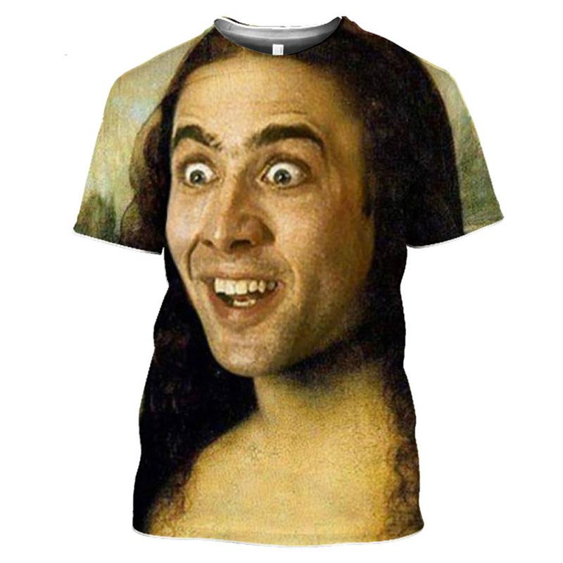 Attore Pop Nicolas Cage T-shirt Stampata 3D Divertente Tendenza Girocollo Manica Corta Top Moda Estiva Personalità Maschile Tendenza Streetwear