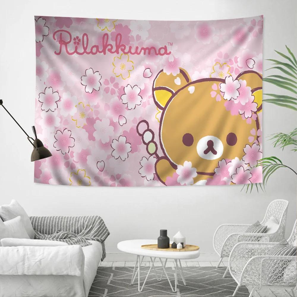 RRilak Bear Kuma Bear Anime Tapestry Hippie Flower Wall Carpet Dormitory Decoration Cheap Hippie Wall Hanging