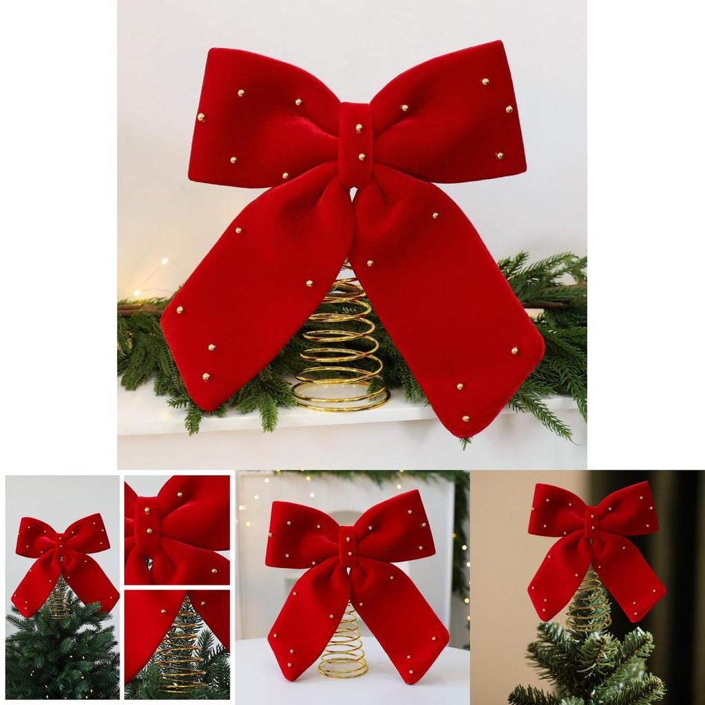 Christmas Tree Topper With Red Flannel Fabric Star And Bow For Holiday Decor