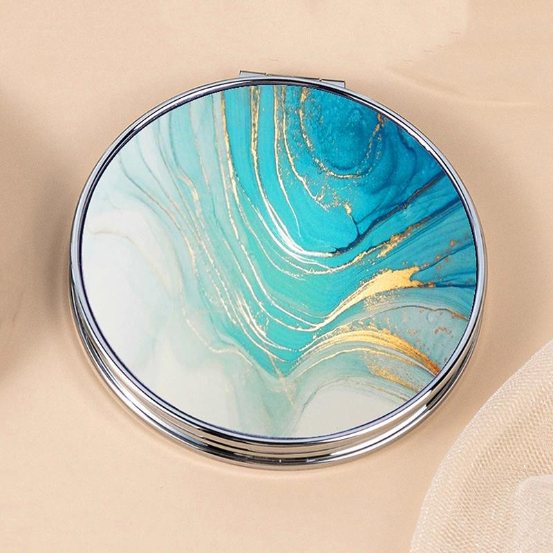Streifenmuster Vintage Hand Damen Mini Kompakt Make-up Spiegel Tragbar Grün/Lila/Blau Taschenspiegel
