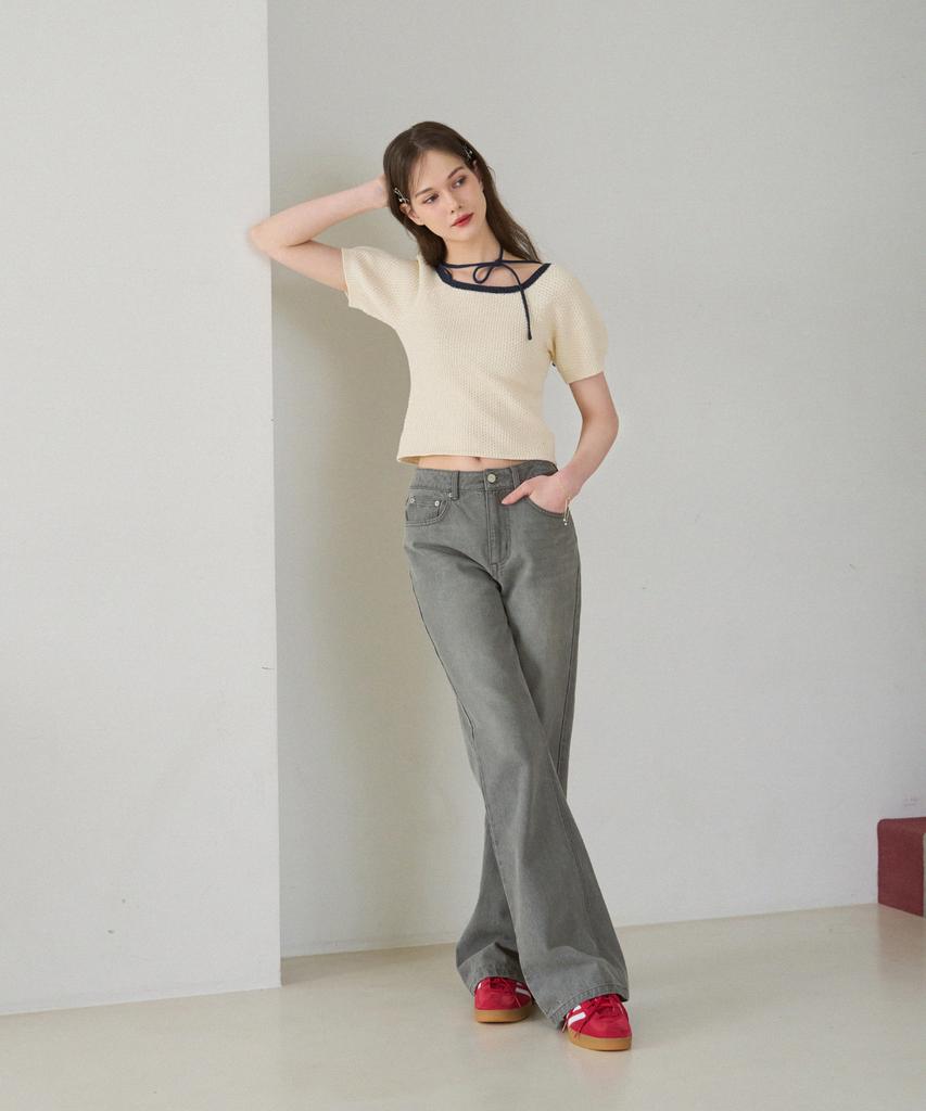 Deuloupisumeon Ballon Ribbon Square Knit Top [Red]