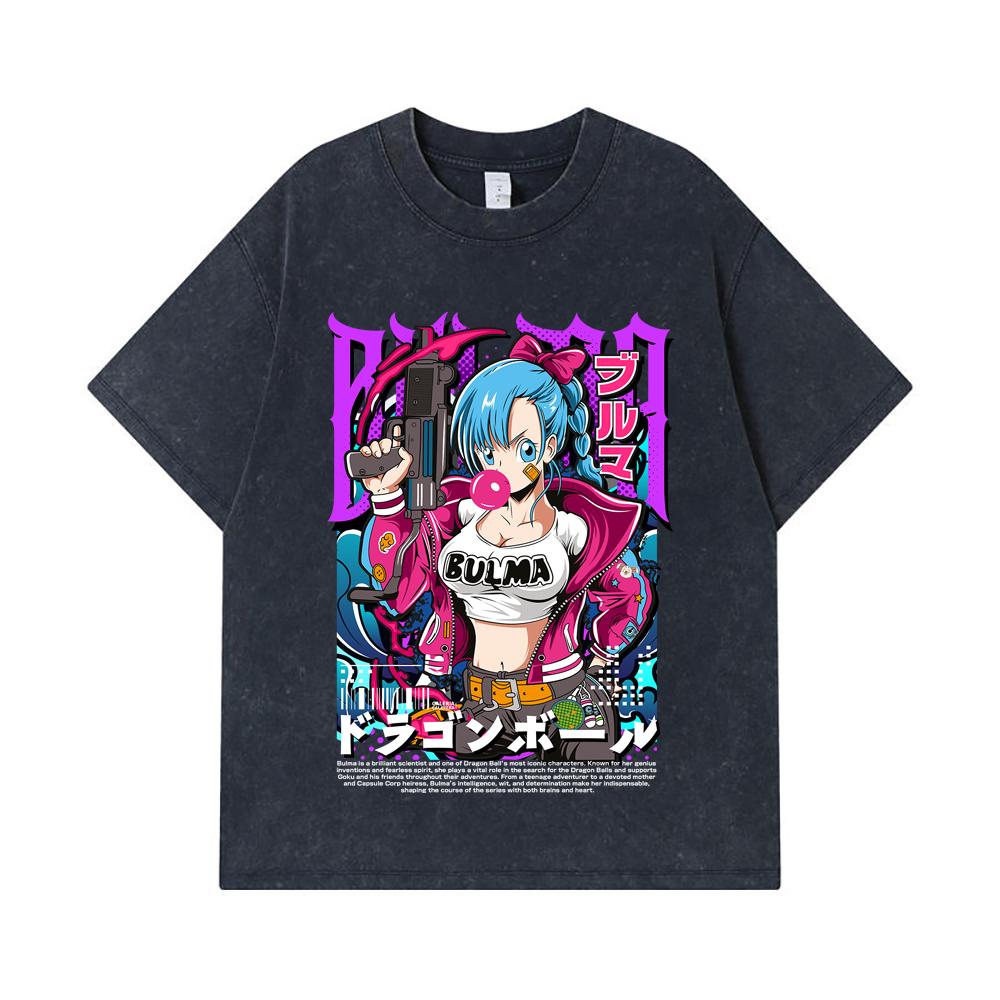 275 GSM Washed T-shirts 100% Cotton Dragon Ball V66 Bulma Print Unisex Heavy Cotton T Shirt
