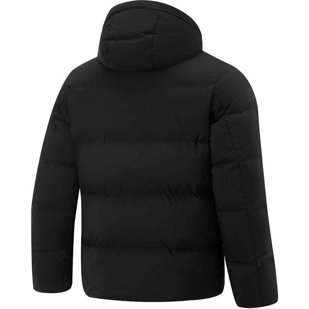 Li Ning Solid Color Short Hooded Zipper Long Sleeve Down Jacket Men Outerwear Black AYMU701-1