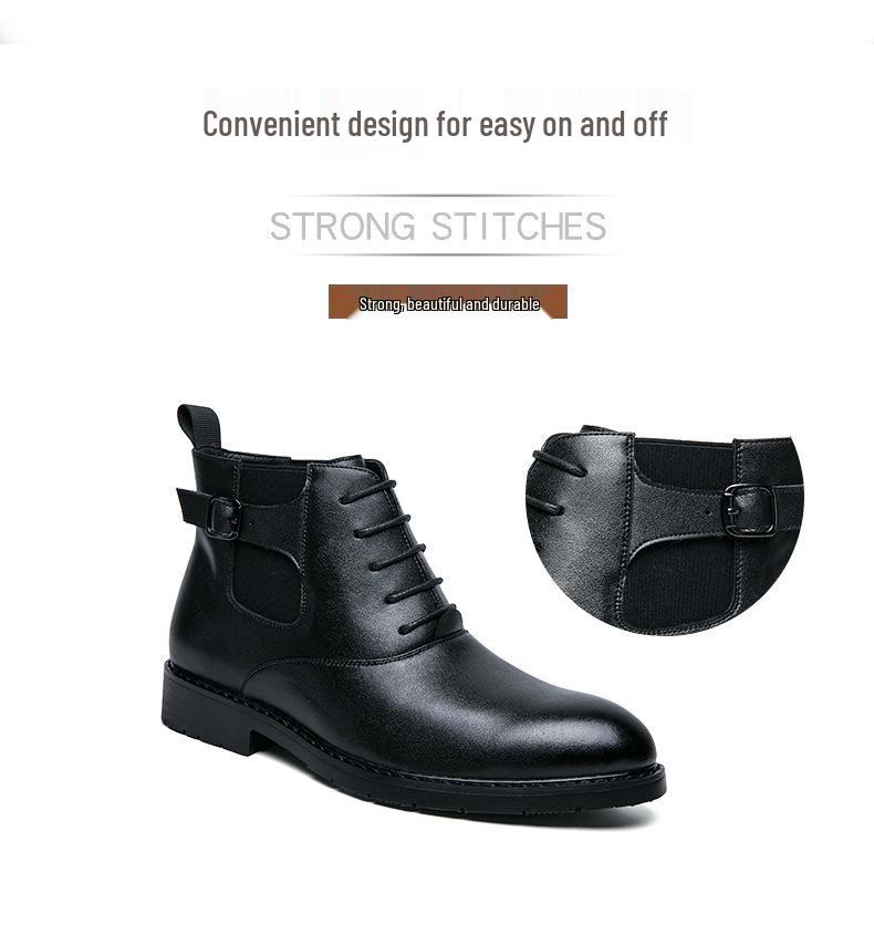 Men's Korean Style Pointed Toe Chelsea Boots - Formal & Casual Large Size Leather Shoes
