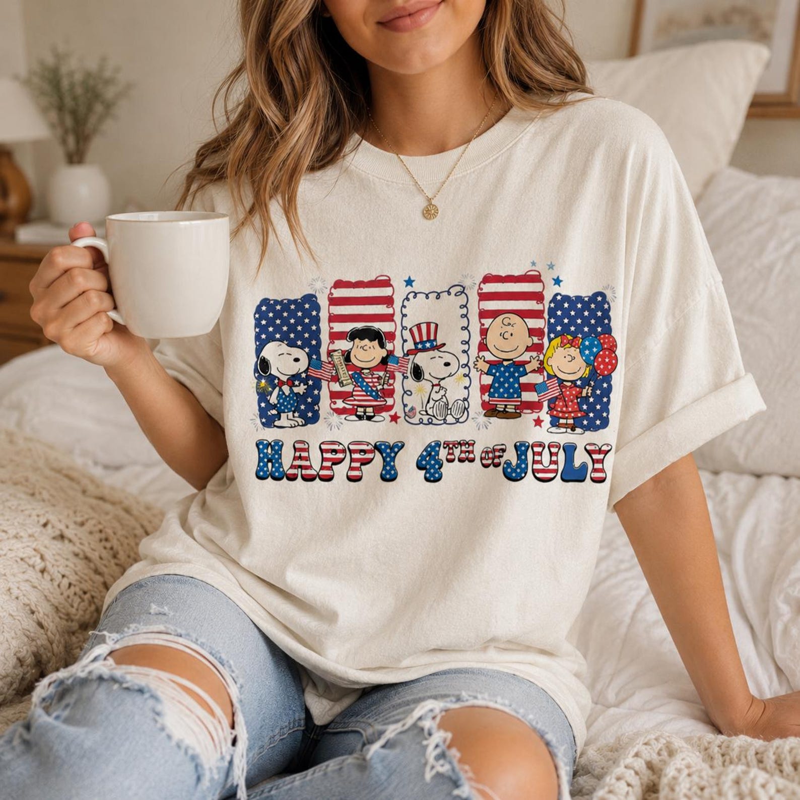 Peanuts Snoopy 4th of July Comfort Colors T-Shirt, Patriotic USA Flag Graphic Tee S
