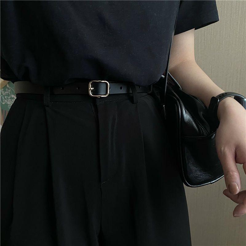 

Elegant Minimalist Black And Brown Pu Waist Belt For Women With Classy Buckle Gold чорний