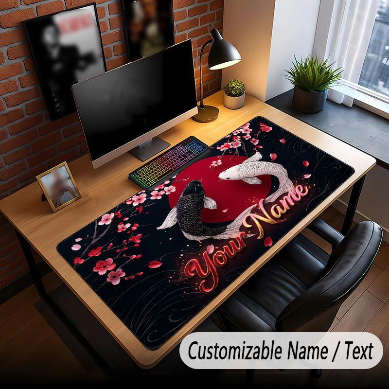 Koi Fish Theme Custom Mouse Pad Personalized With Name Text Customized Desk Mat For Office Home Decor