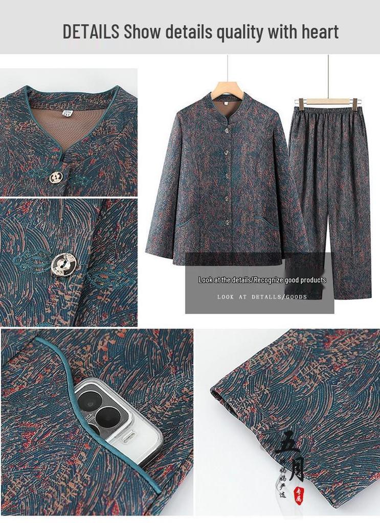 Elegant Two-Piece Spring & Autumn Shirt Suit for Middle-Aged and Elderly Women