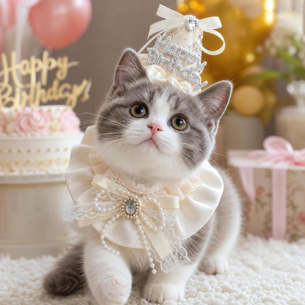 Rhinestone Pet Birthday Hat Scarf Set Cute Cat Princess Hat Pet Birthday Party