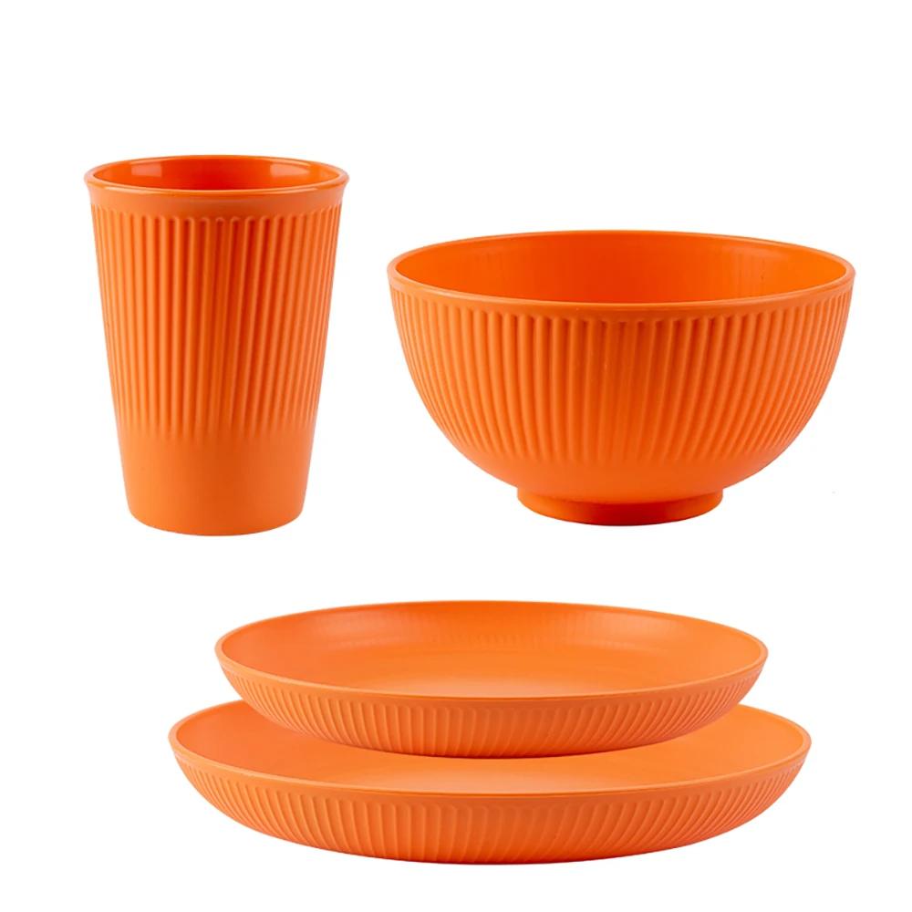 4Pcs Wheat Straw Tableware Set Plate Dish Bowl Cup Unbreakable Kitchen Eco Friendly Dishes Eating Dinnerware Camping