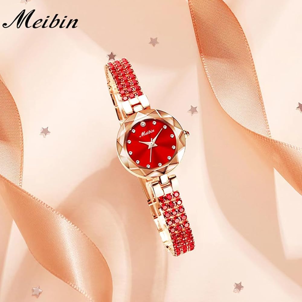 Crystal Women's Waterproof Bracelet Watch Red Simple Quartz Fashionable