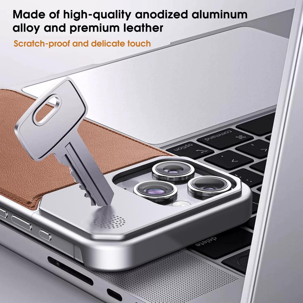 Leather & Aluminum Aromatherapy Phone Case for iPhone 15 Pro Max/iPhone 16