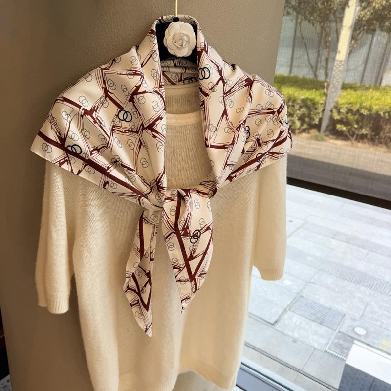 Spring and Autumn Premium Triangle Scarf Double Layer Satin Korean Edition Small Shawl Silky Smooth Foreign Style Neck Protection Silk Scarf Scarf