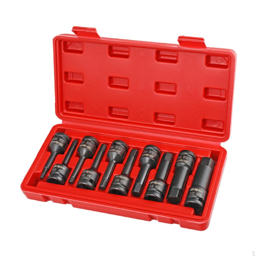 10Pcs 1/2" Drive Hex Socket Bits with Storage Case Bit Set Impact for