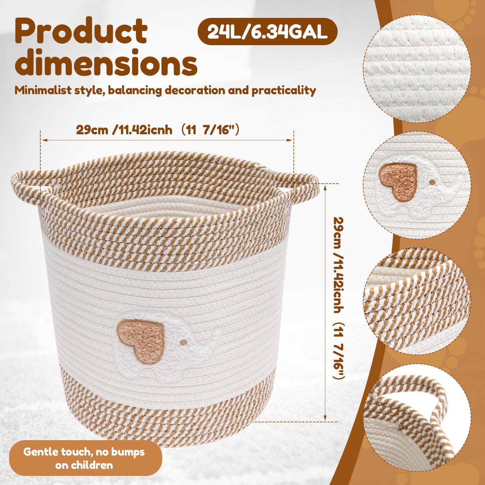 

24L Cotton Rope Storage Basket Large Storage Sundries Organize Basket with Embroidery Decor Kids Clothes Toy Laundry Storage Bin