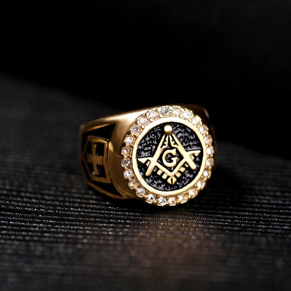 Fashion Jewelry Men Vintage Charm Mason Freemason Masonic Rings Punk Stainless Steel Gold Color Ring For Mens Jewelry