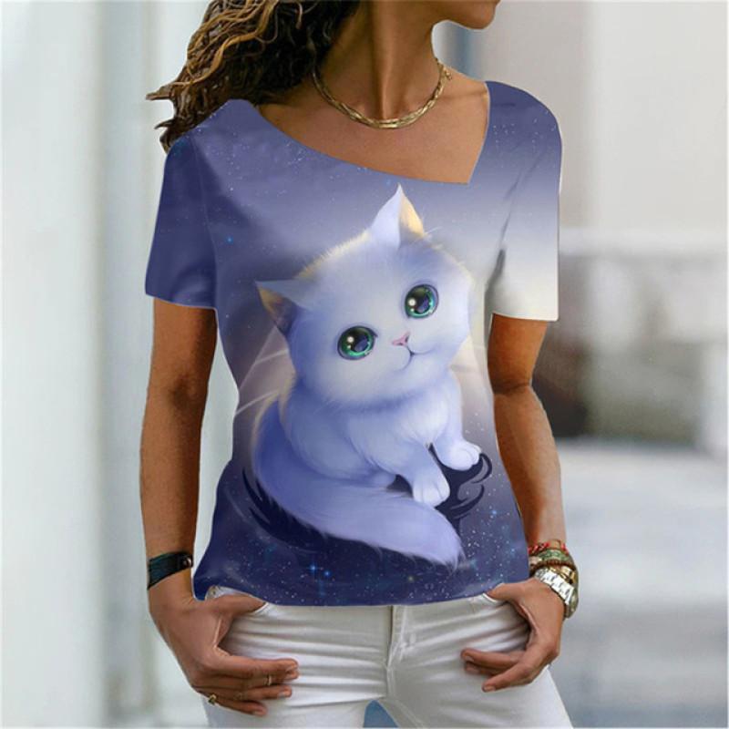 Женская футболка с цифровым 3D принтом «Милый кот» — фото 15