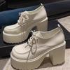 2025 Spring Women's Mary Jane High Heels: New Fashion Platform Chunky Lace-Up Leather Dress Shoes