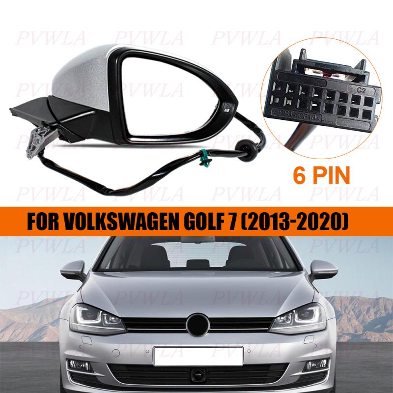 6PIN Crystal Silver Heat Turn Light Rear Mirror Assembly For VW Golf 7 7.5 2013 2014 2015 2016 2017 2018   Car Accessory