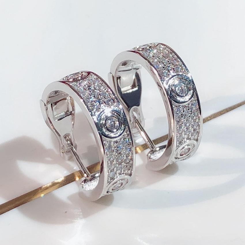 Creative Full Diamond Ear Buckle Fashion Little Fresh Girl Round Earrings Copper Plated Gold Jewelry