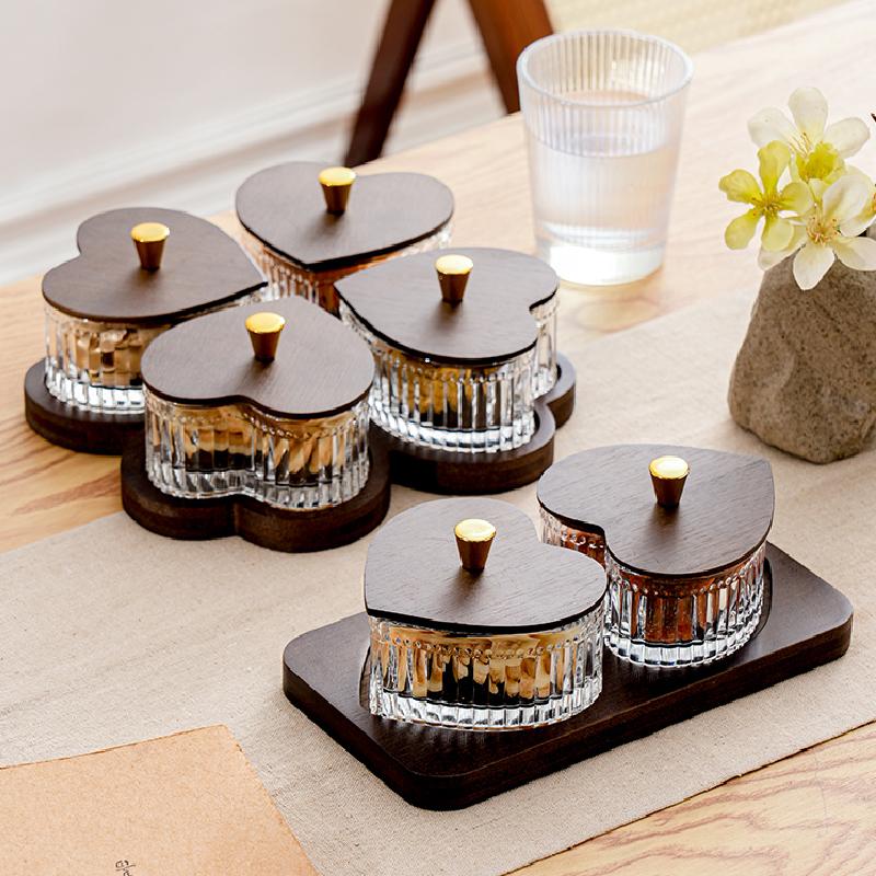 Lead-free Glass Heart-shaped Candy Bowl with Lid Snack Platter Snack Plate Living Room Home Decoration Accessories Glass Bowl