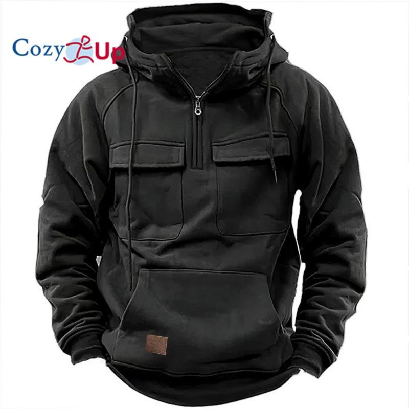 Sudaderas con capucha para hombre acogedoras Sudaderas con múltiples bolsillos Chaquetas con capucha para hombre Media cremallera