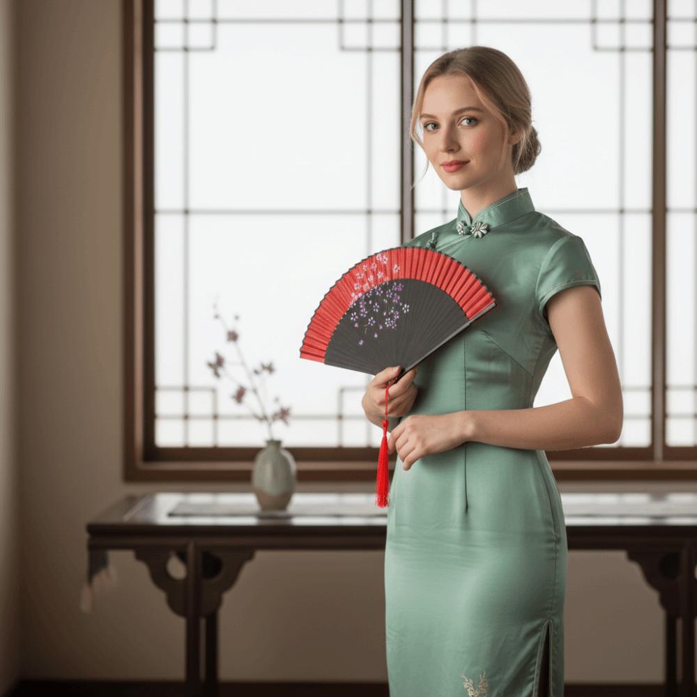 Chinese Style Tassel Folding Fan Exquisite Kimono Fan Blossom Printing Folded Fan Home Decoration