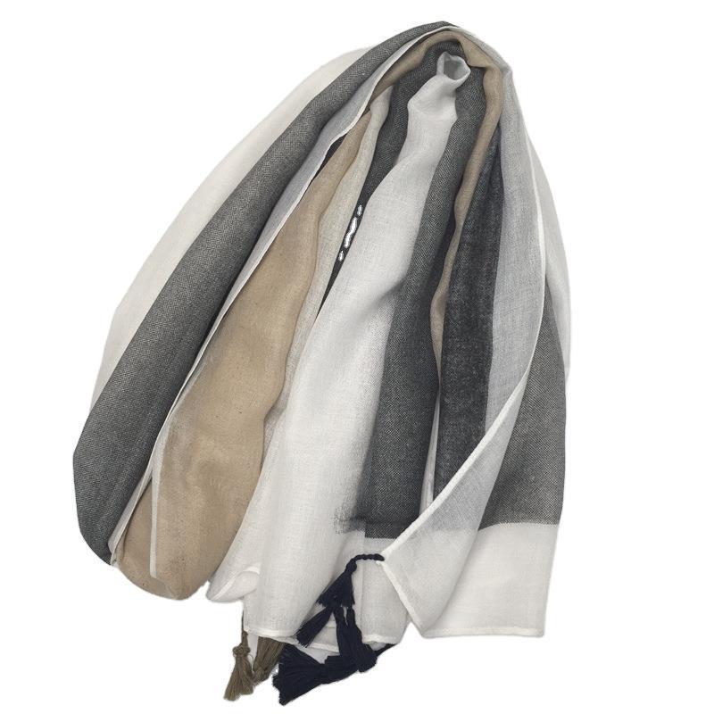 Écharpe Géométrique à Franges en Coton Style Européen et Américain d'Été pour Femme - Châle Protection Solaire
