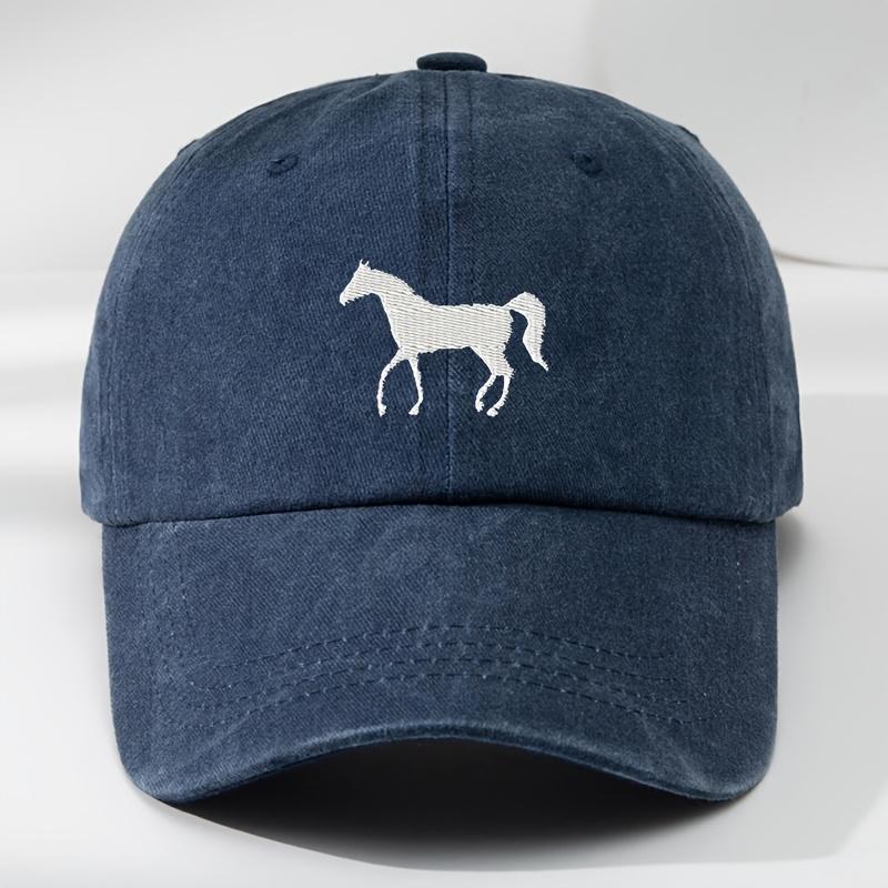 

MAKEFGE Fashionable Polyester Baseball Cap, Soft Breathable Sweat-Absorbent Sun Protection Hat, with White Horse Embroidery, Adjustable Vintage Washed темно-синий