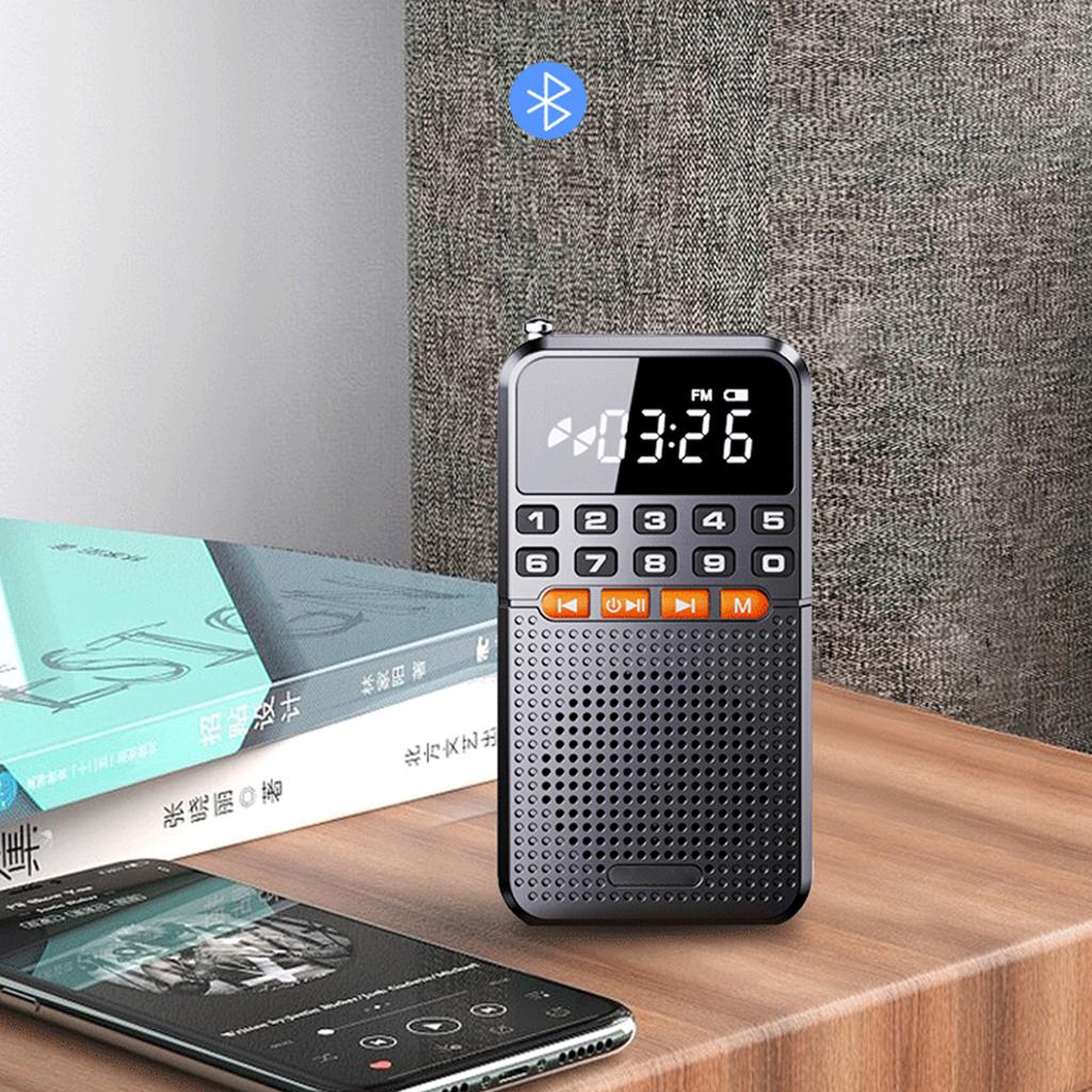 Portable Mini FM Radio 5.0 Rechargeable LED Display for Seniors with Flashlight and Clock